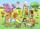 Crianças e animais no playground