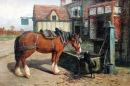 Cavalo de Fazenda no Cocho perto de uma Taverna