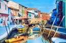 Cidade Velha de Burano e Barcos, Itália