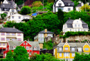 Habitação entre árvores em Bergen norueguês