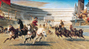 Uma corrida de carruagens romanas