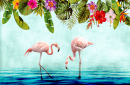 Plantas Tropicais e Flamingos