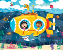 Submarino dos desenhos animados sob o mar