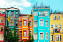 Casas coloridas em Balat District, Istambul