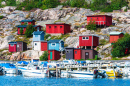 Porto de barcos e casas de campo, Suécia