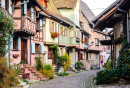 Casas em enxaimel em Eguisheim, Alsácia, França