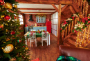 Casa de madeira decorada de Natal