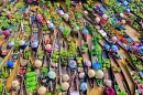 Mercado flutuante na Indonésia