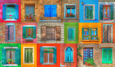 Colagem de janelas rústicas italianas