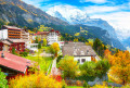 Vista deslumbrante do outono de Wengen, Suíça