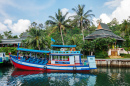 Barco do turista no cais, Koh Chang, Tailândia