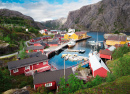 Vista da vila de pescadores de Nusfjord, Noruega