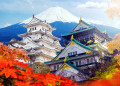 Castelo de Himeji e Monte Fuji no outono