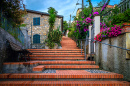 Vista aconchegante da rua em Tellaro, Ligúria, Itália