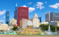 Skyline de Chicago com Fonte de Buckingham, EUA