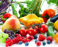 Vegetais, frutas e frutas vermelhas frescas