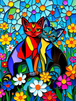 Gatos de vitral adoráveis