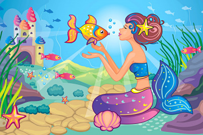 Linda Sereia com um Peixinho Dourado