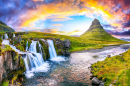 Vista da Cachoeira Kirkjufellsfoss, Islândia