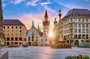 Praça Marienplatz em Dawn, Munique, Alemanha