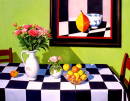 Toalha de mesa quadriculada preta e branca