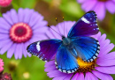 Borboleta Azul Sentada em Uma Flor