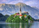 Nascer do sol sobre o Lago Bled, Eslovênia