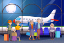 Ilustração de Turistas Seniores no Terminal do Aeroporto