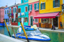 Vista das ruas de Burano, Itália