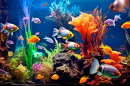 Peixes de recife de coral em aquário de água salgada