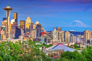 Vista do centro de Seattle em Dusk, WA, EUA