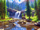 Paisagem montanhosa com uma cachoeira